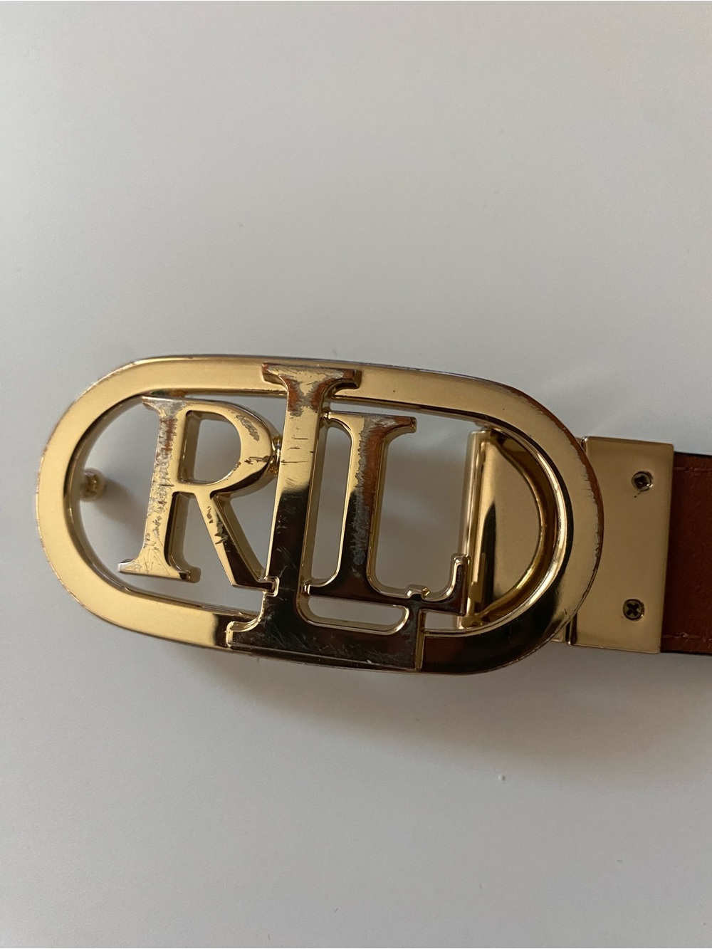Ralph Lauren Brown/Black reversible Leather Belt with Gold RLL Buckle - Picture 3 of 3